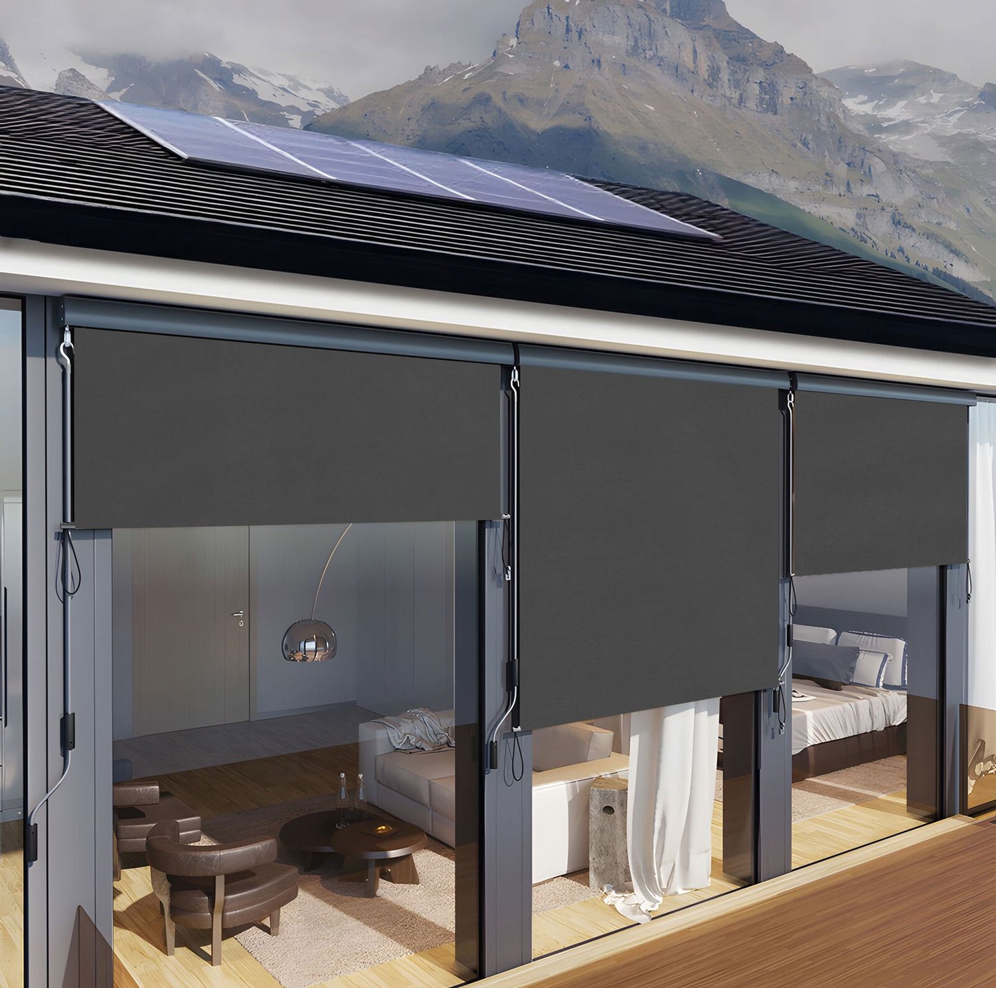 Vertical roll-up awning with crank, balcony, terrace, gazebo, beige, MultiGarden