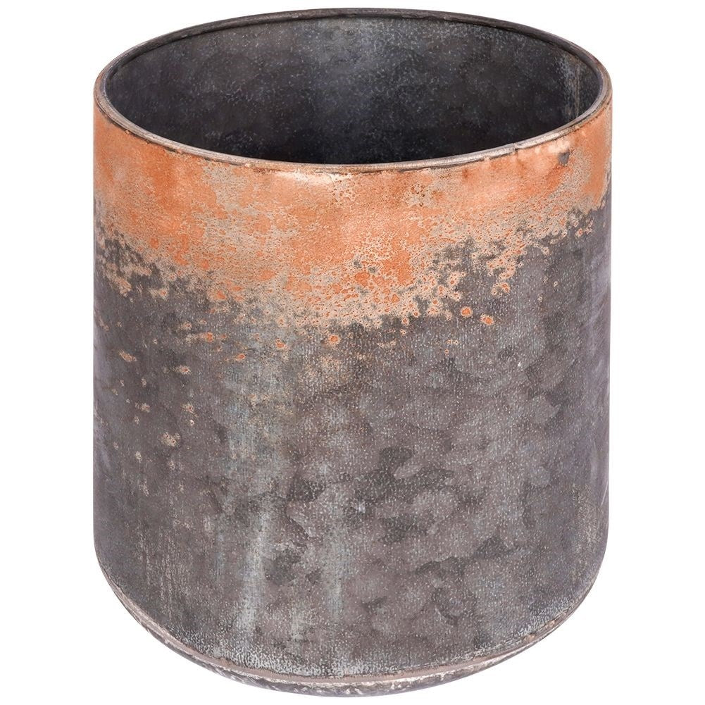 Vintage Flower Pot in Steel with Wooden Stand