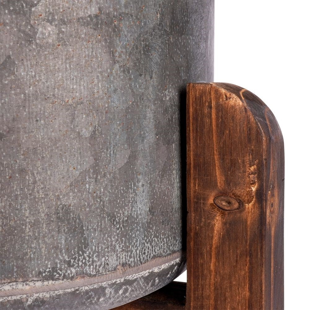 Vintage Flower Pot in Steel with Wooden Stand
