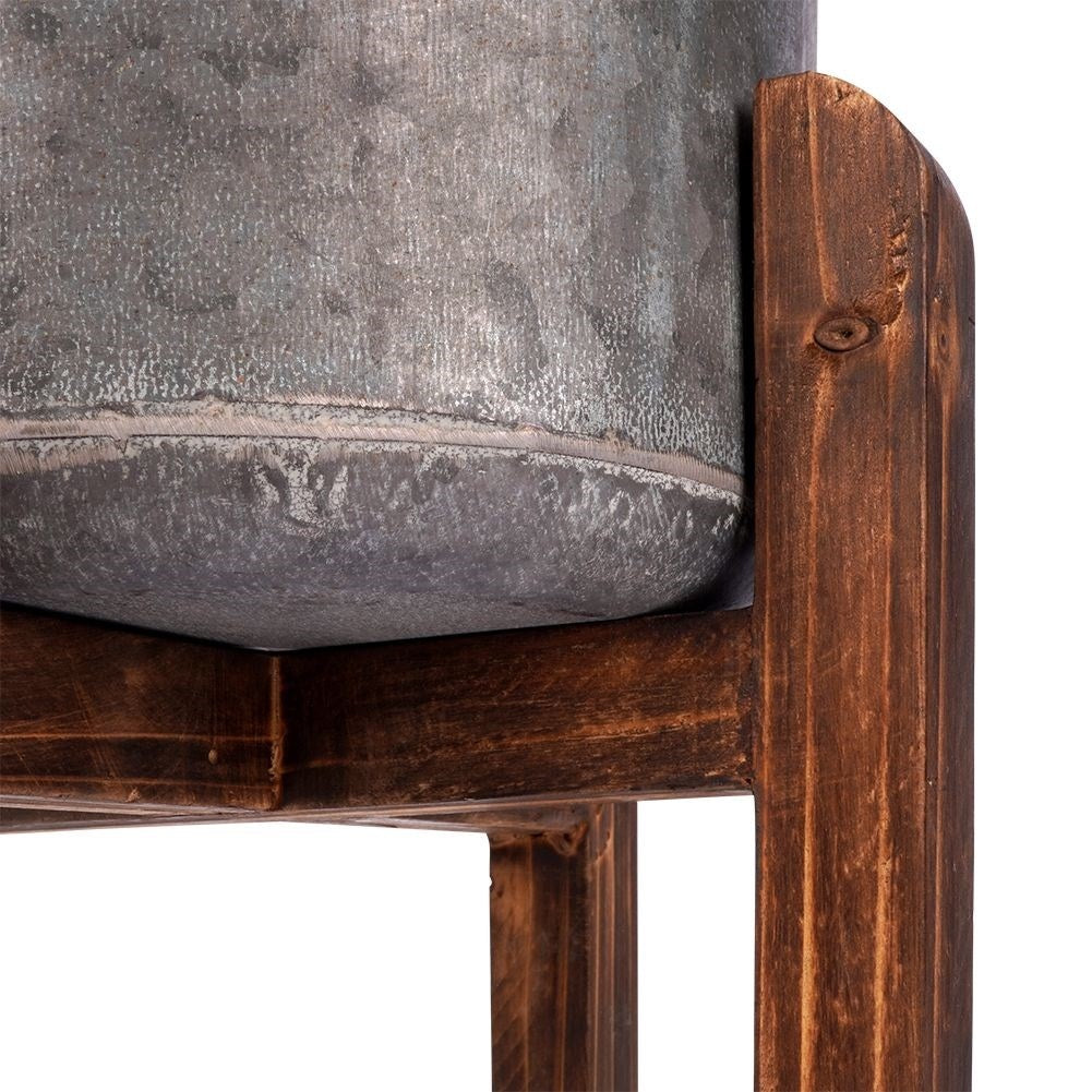 Vintage Flower Pot in Steel with Wooden Stand