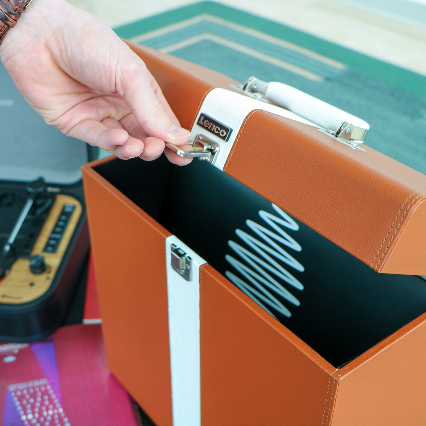 Vinyl Record Storage Case, Faux Leather, Holds 30 LPs