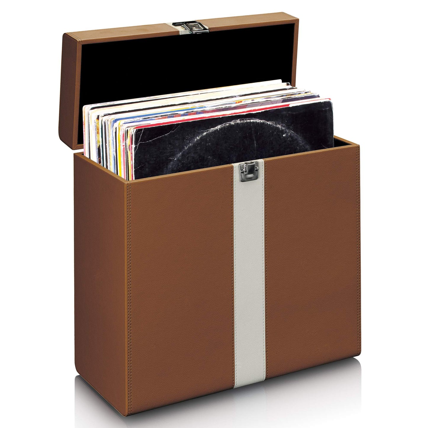 Vinyl Record Storage Case, Faux Leather, Holds 30 LPs