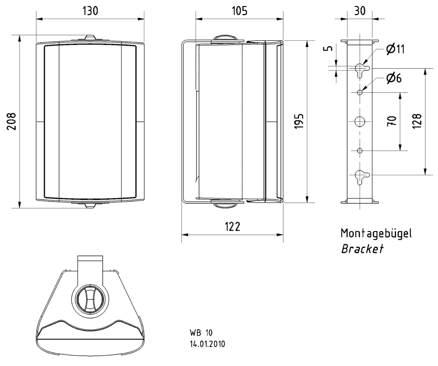 WB10 100V - 8 Ohm 2-way compact speakers in a sturdy plastic housing (Black)