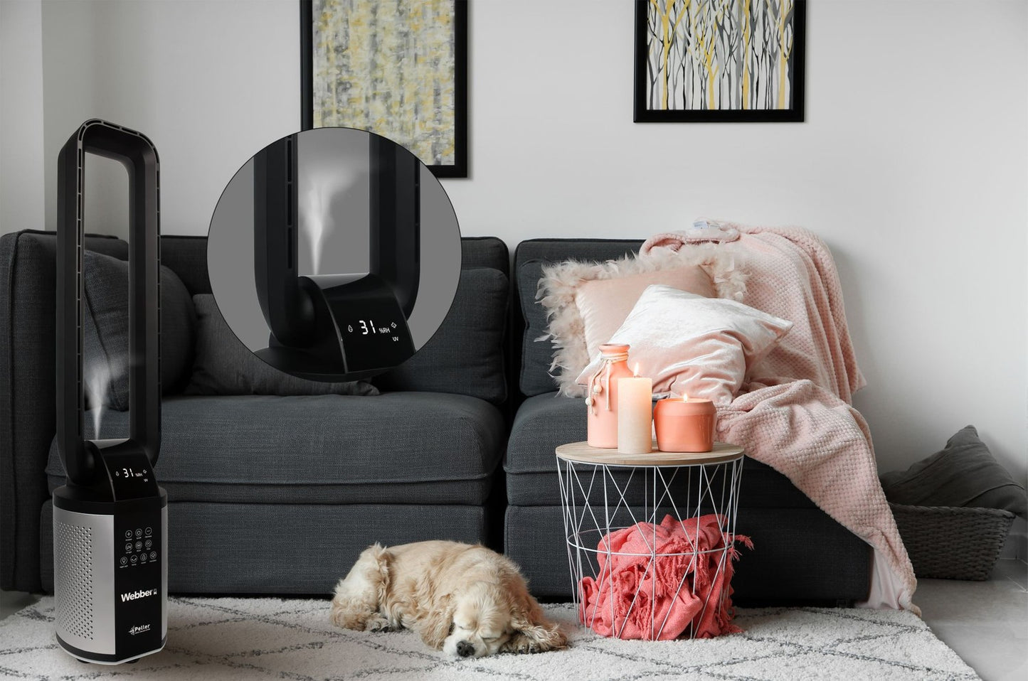WEBBER WB1820 black bladeless fan with humidifier
