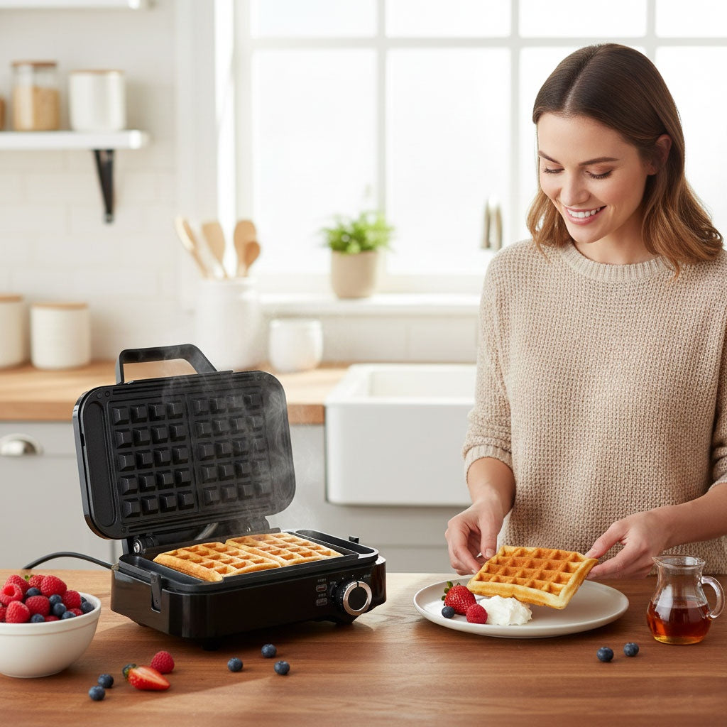 Waffle Maker 1200W, Non-Stick, Temp Control
