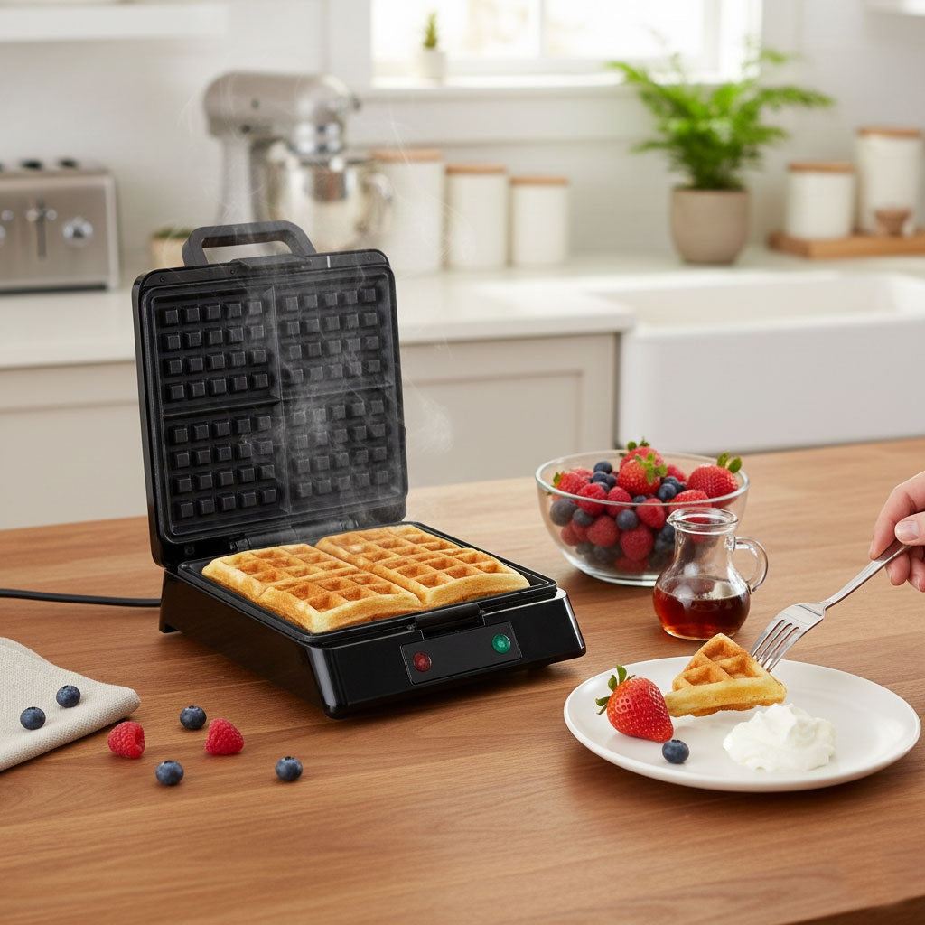 Waffle Maker, 4 Large Waffles, Non-Stick, 1080–1300W