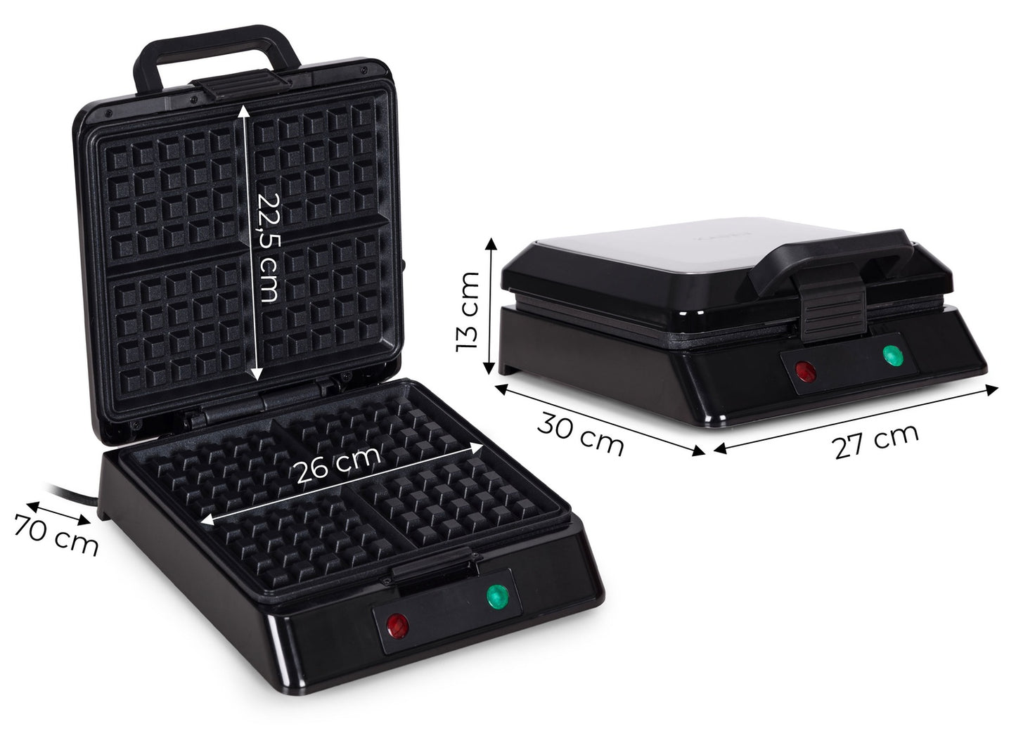 Waffle Maker, 4 Large Waffles, Non-Stick, 1080–1300W