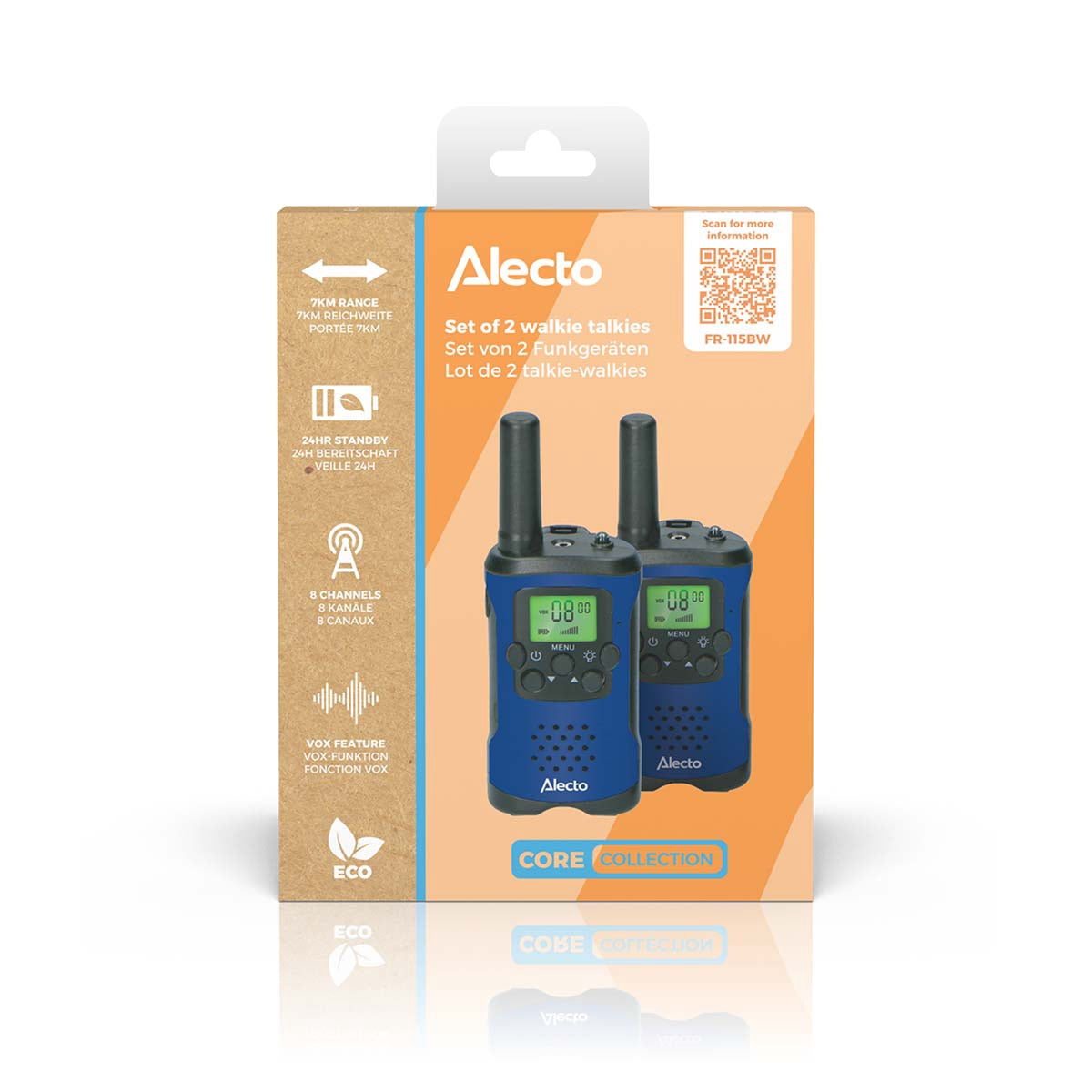 Walkie Talkie Set, 2 Handsets, 7 km Range, 8 Channels
