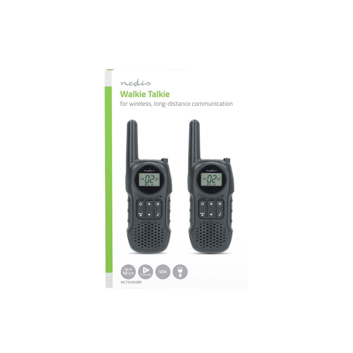 Walkie-Talkie Set | 2 Handsets | Up to 10 km | Frequency channels: 8 | PTT / VOX | up to 3 Hours | Headphone output | Black