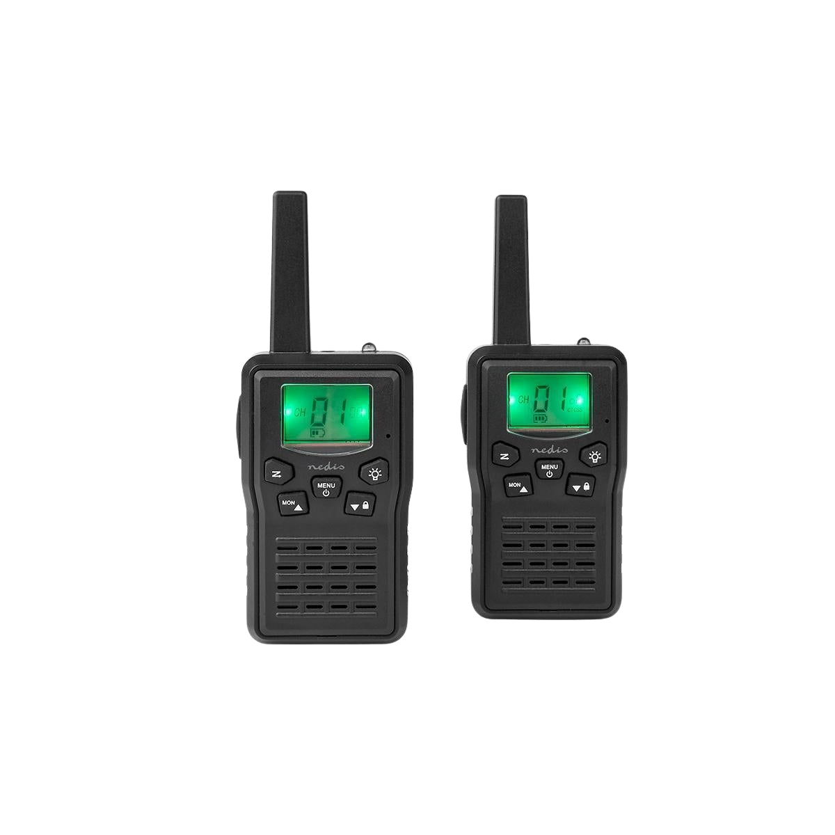 Walkie Talkie Set | 2 handsets | Up to 10 km | Frequency channels: 8 | PTT / VOX | Up to 6 hours | Charging base included | Headphone jack | Black