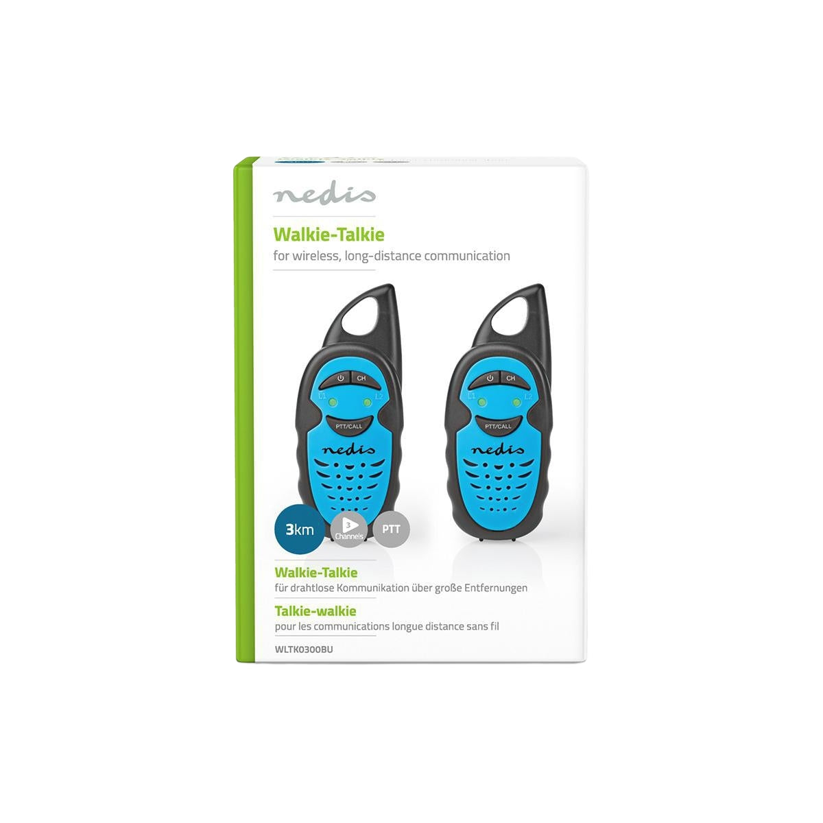 Walkie Talkie Set | 2 handsets | Up to 3 km | Frequency channels: 3 | PTT | Up to 3 hours | Blue / Black