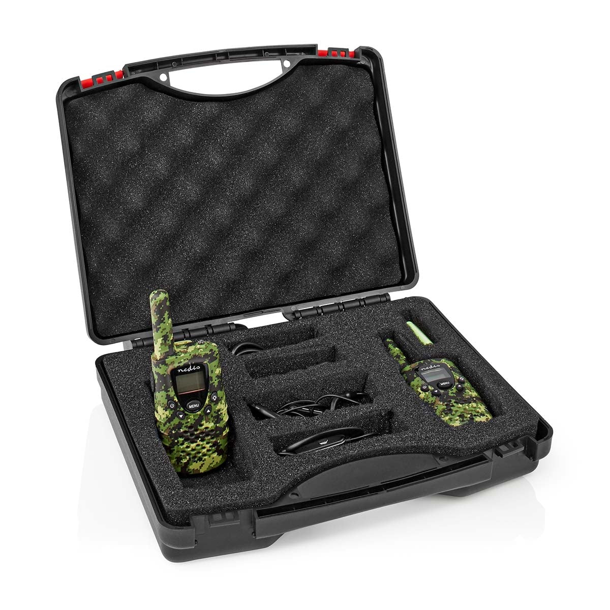 Walkie Talkie Set | 2 handsets | Up to 8 km | Frequency channels: 8 | PTT / VOX | Up to 2.5 hours | Headphone jack | 2 Headset | Suitcase included | Green