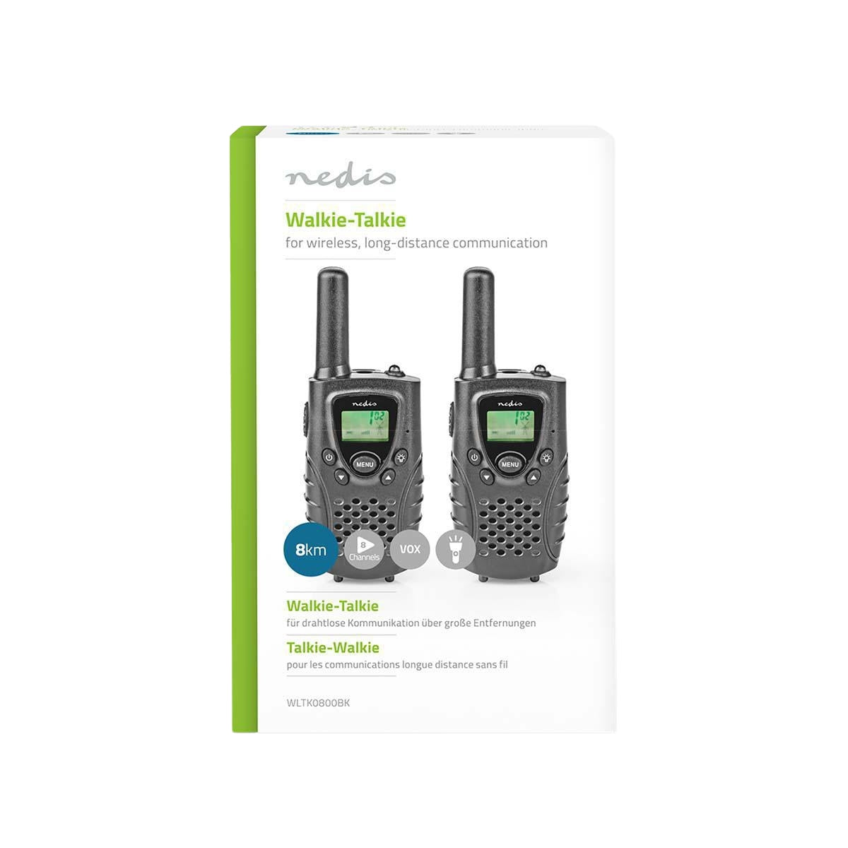 Walkie Talkie Set | 2 handsets | Up to 8 km | Frequency channels: 8 | PTT / VOX | Up to 2.5 hours | Headphone jack | Black