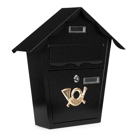 Wall-Mounted Black Steel Mailbox with Lock & Keys