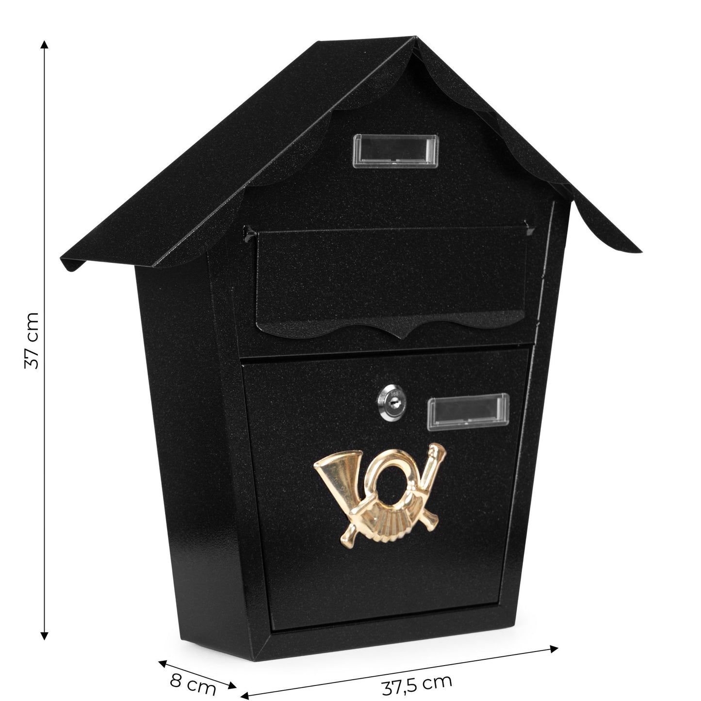 Wall-Mounted Black Steel Mailbox with Lock & Keys