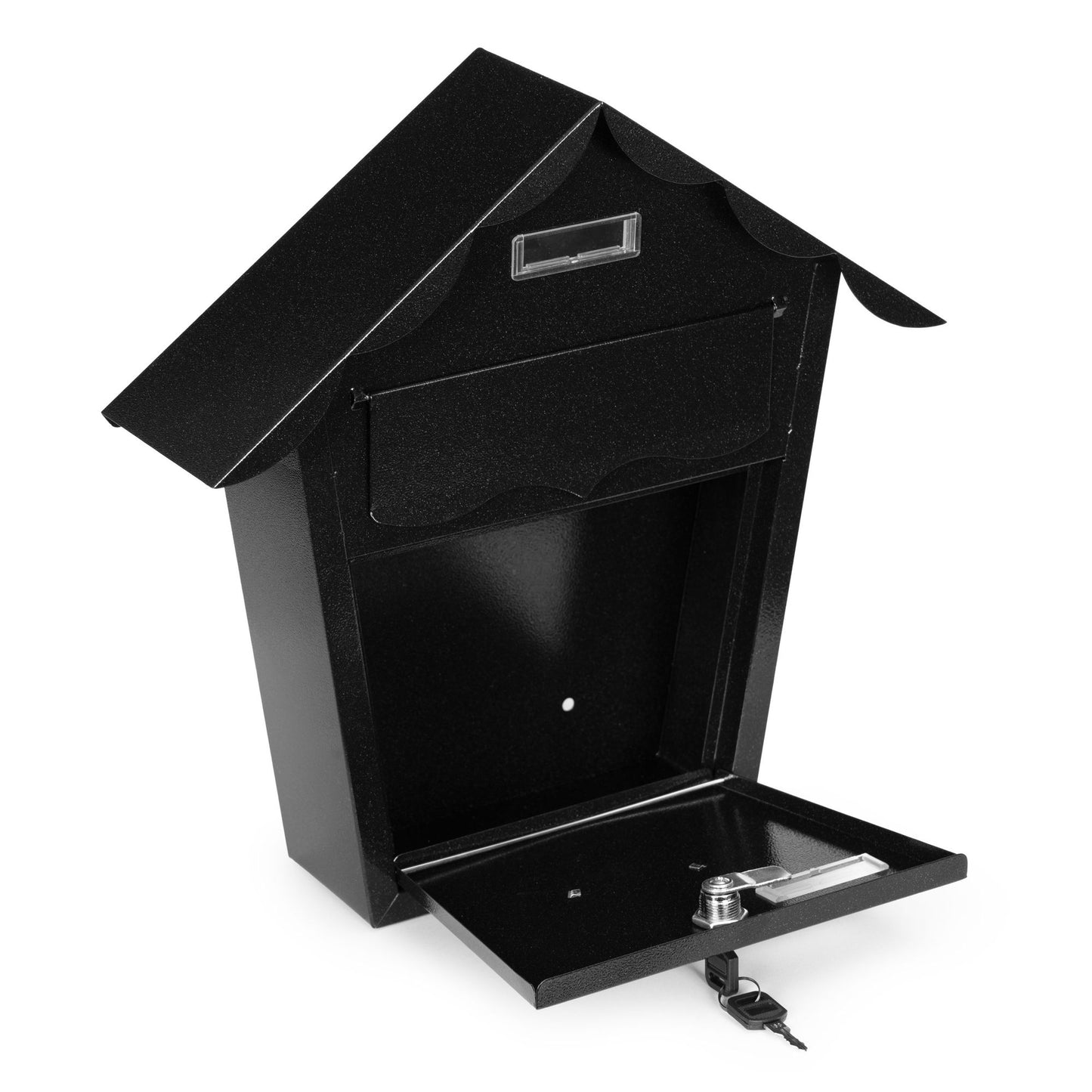 Wall-Mounted Black Steel Mailbox with Lock & Keys