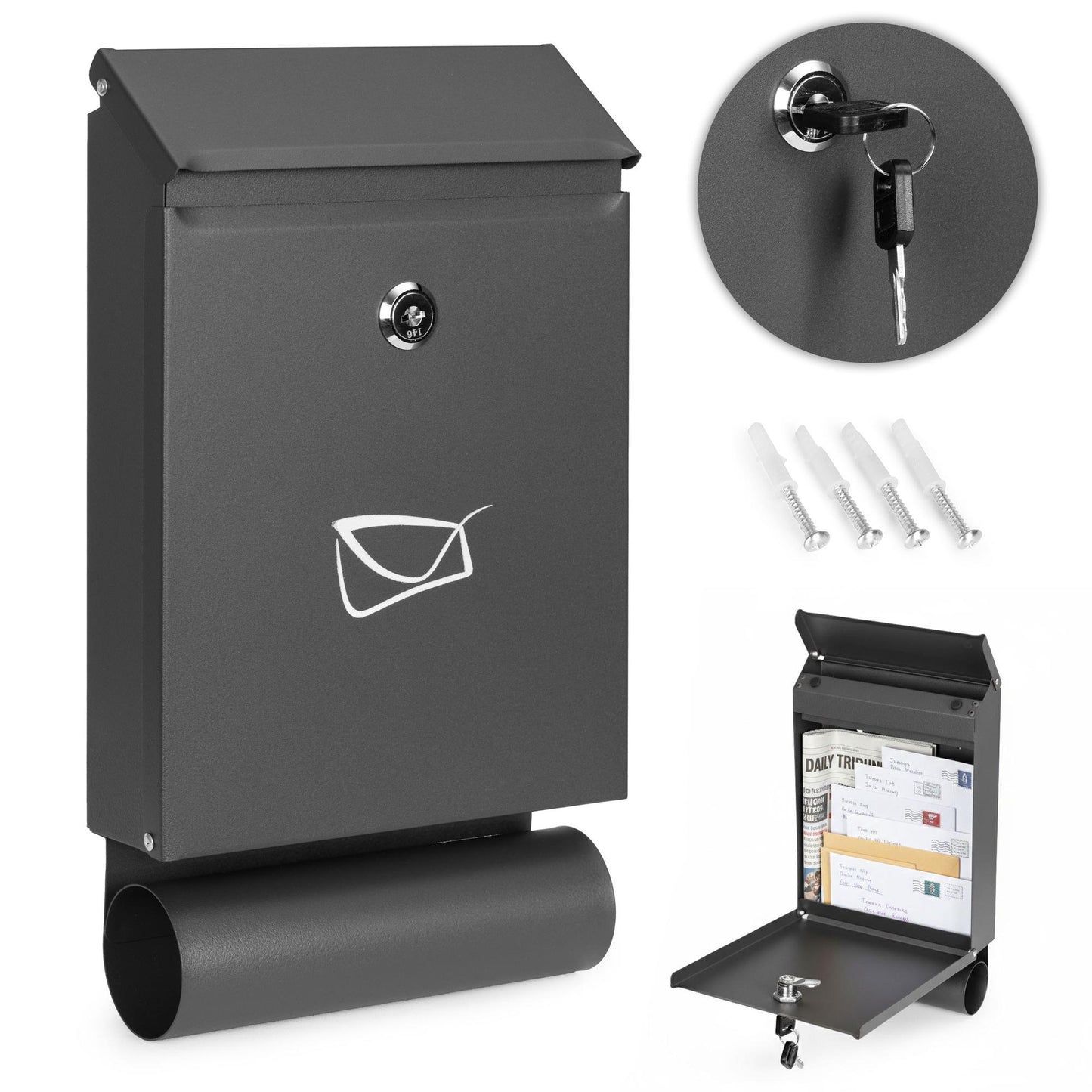 Wall-Mounted Mailbox with Newspaper Holder, Galvanized Steel