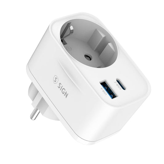 Wall adapter with power outlet and USB ports 20W - White