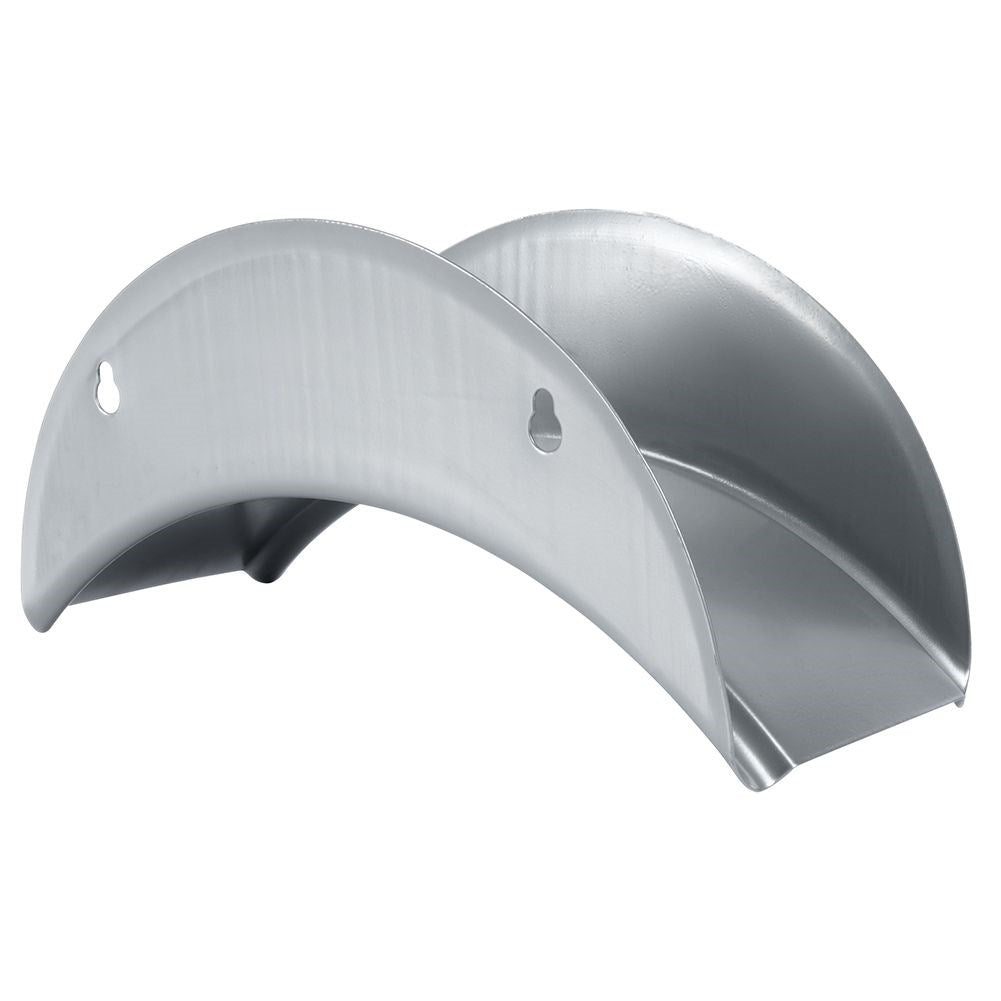 Wall bracket for garden hose in metal with mounting details