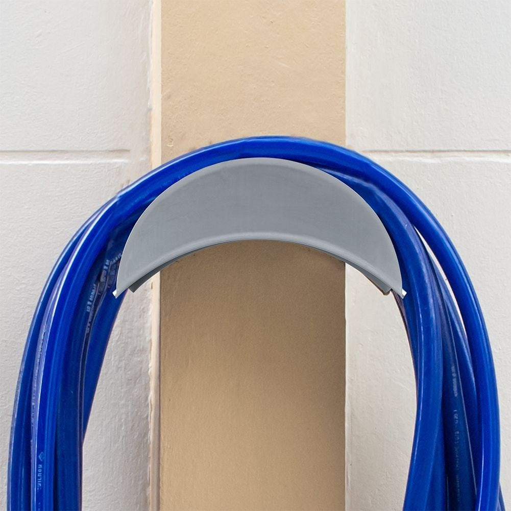 Wall bracket for garden hose in metal with mounting details