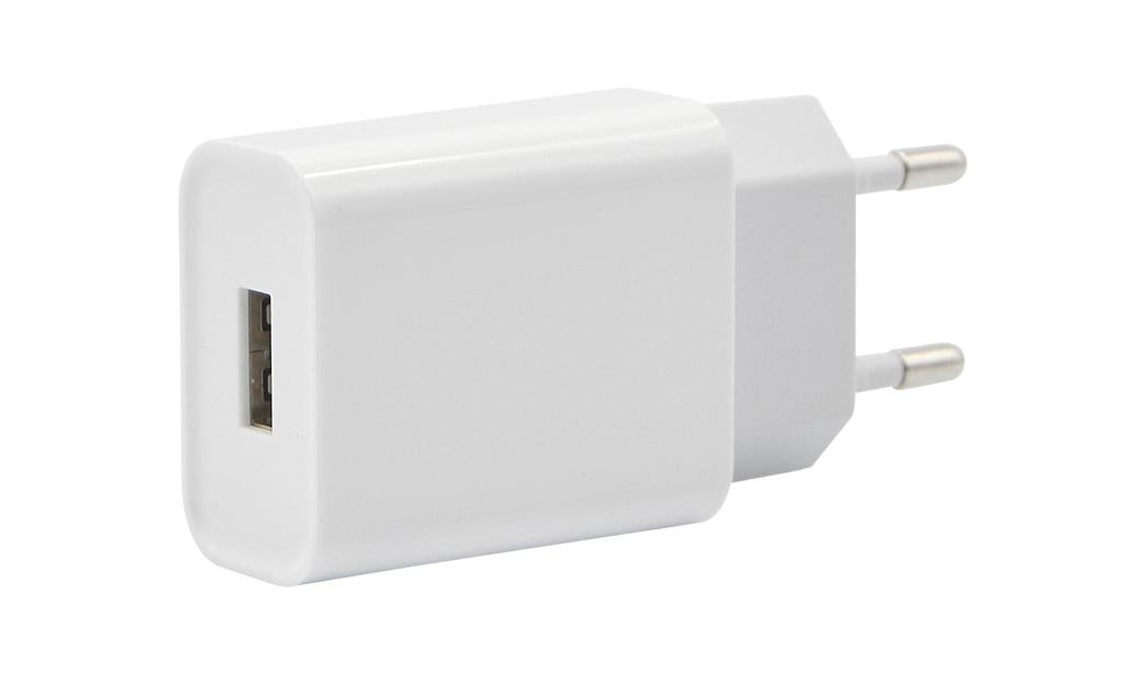 Wall charger for iPhone, iPad, Android 1xUSB-A, 2.4A - White