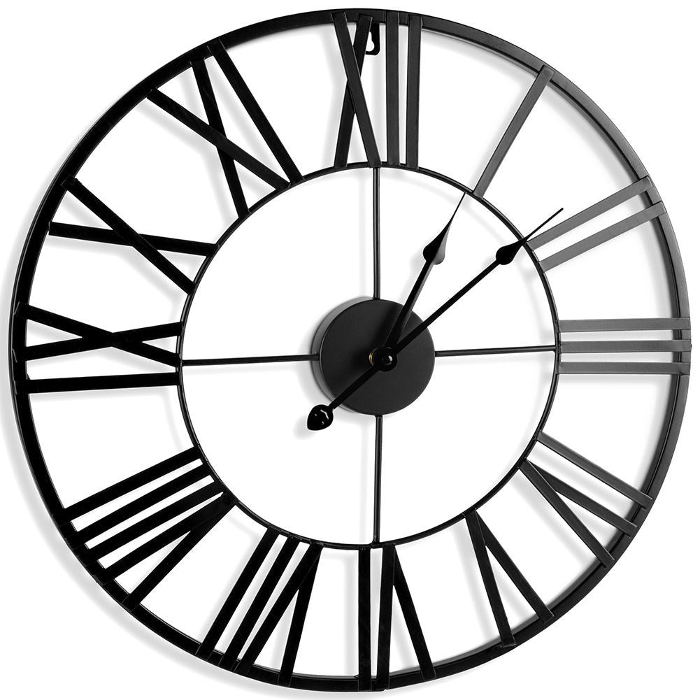 Wall clock in black metal with Roman numerals for loft