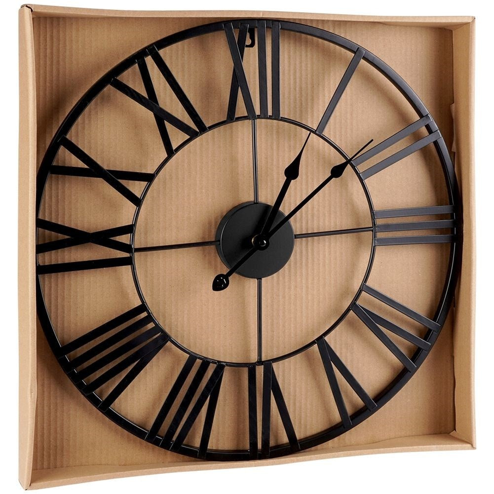 Wall clock in black metal with Roman numerals for loft