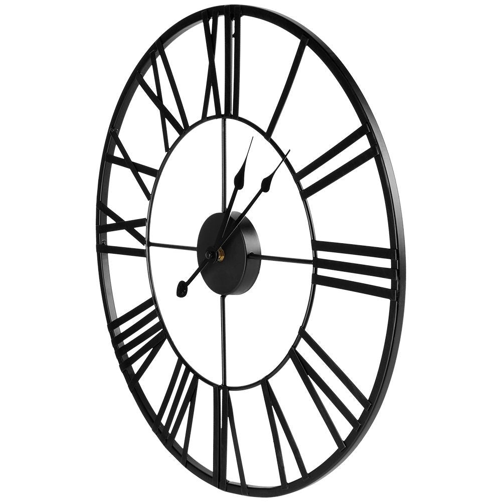 Wall clock in black metal with Roman numerals for loft