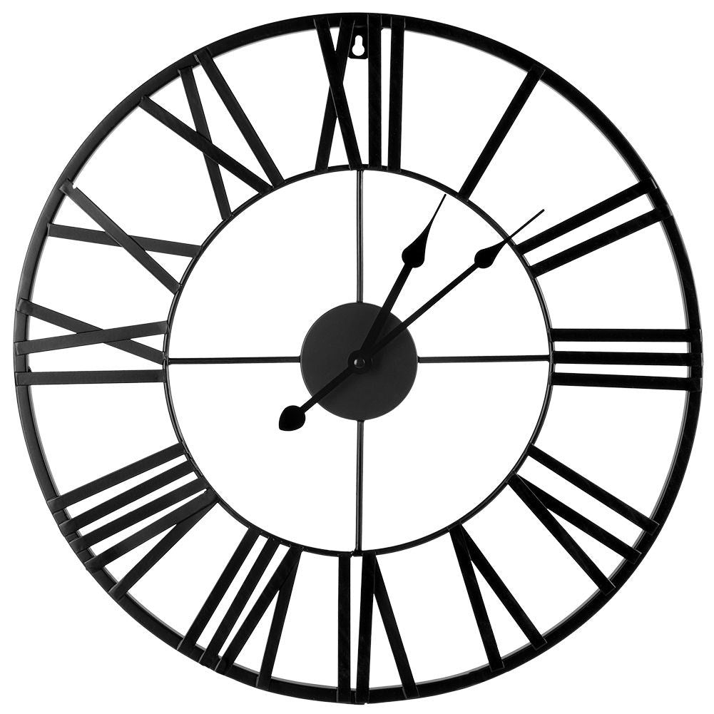 Wall clock in black metal with Roman numerals for loft