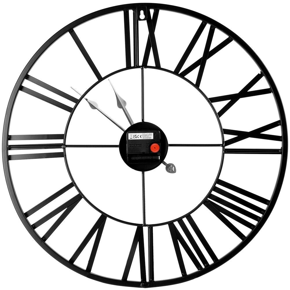 Wall clock in black metal with Roman numerals for loft