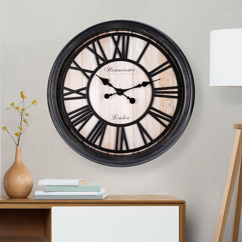 Wall clock with Black Frame and Roman Numerals
