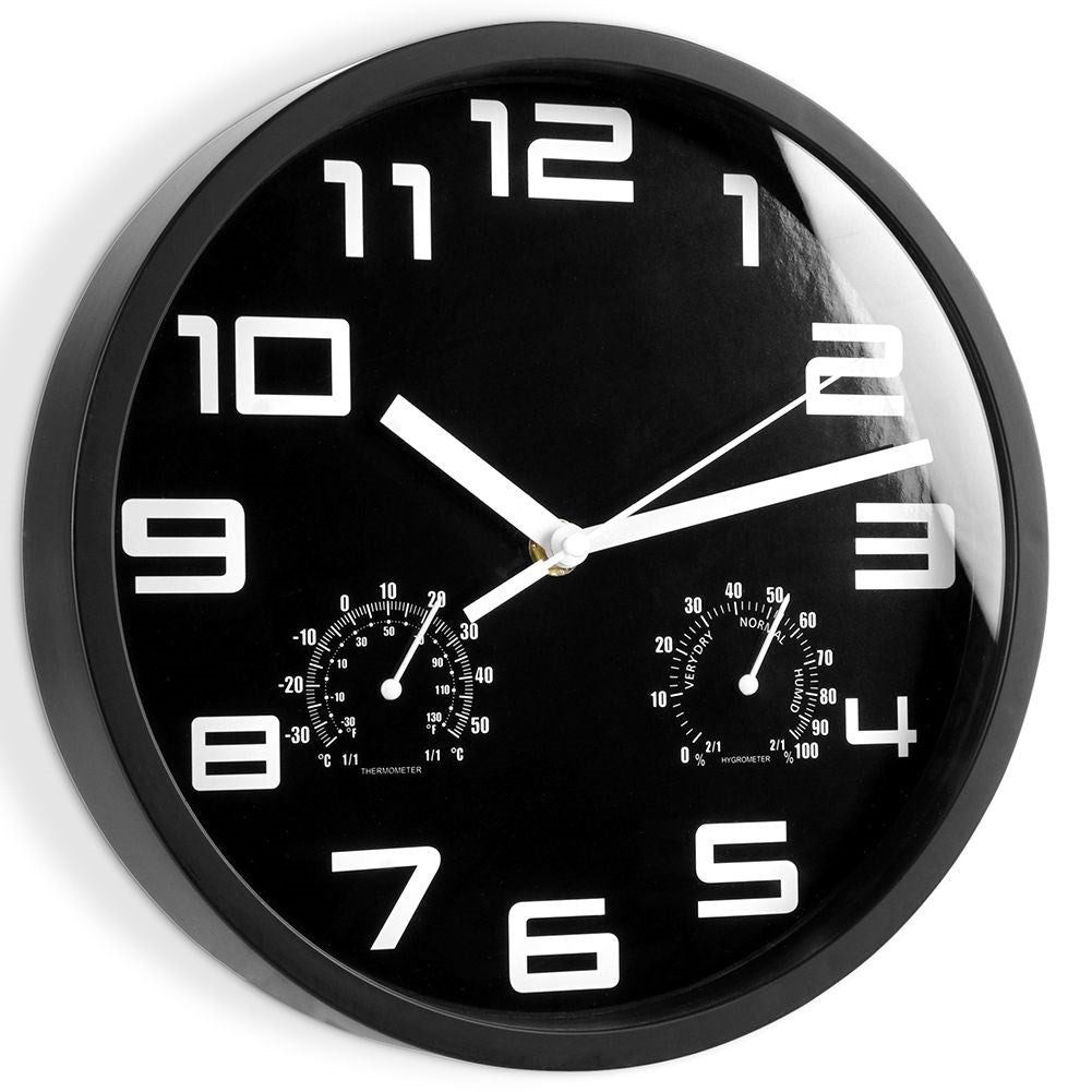 Wall clock with thermometer and hygrometer, 25 cm diameter