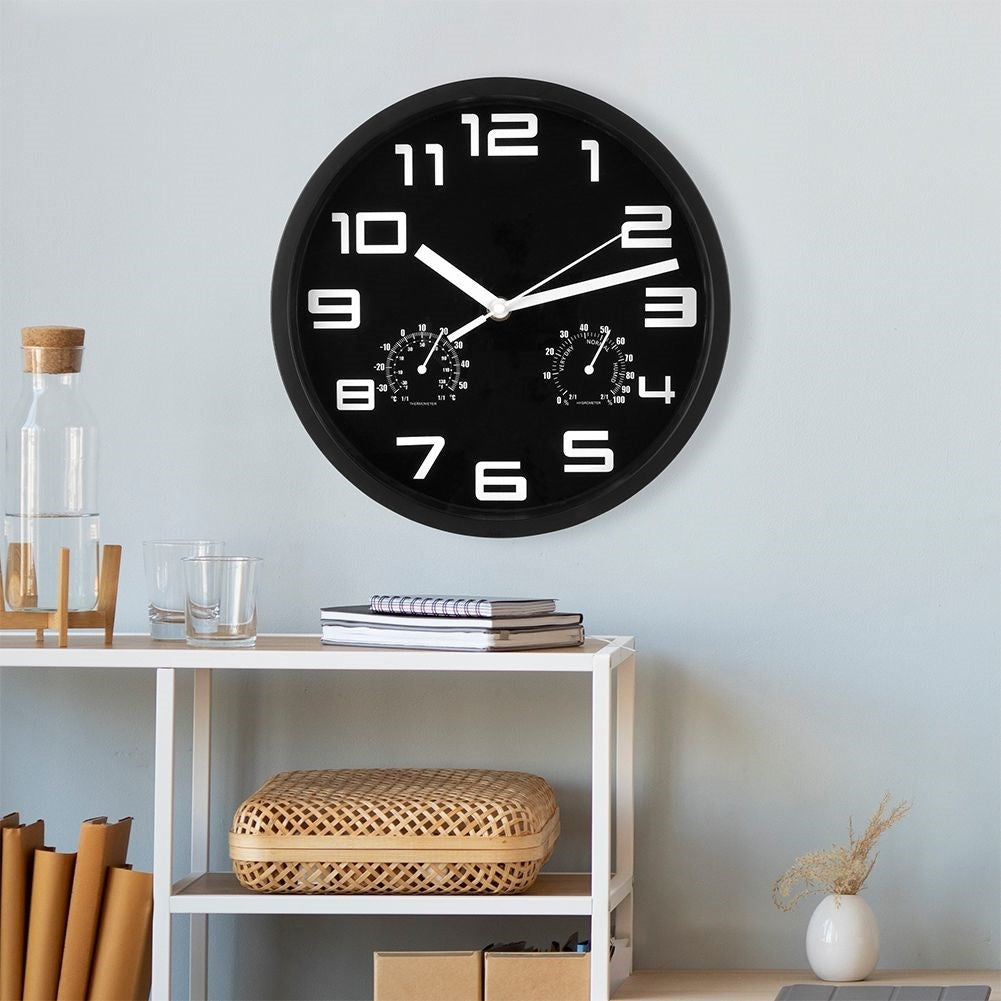 Wall clock with thermometer and hygrometer, 25 cm diameter