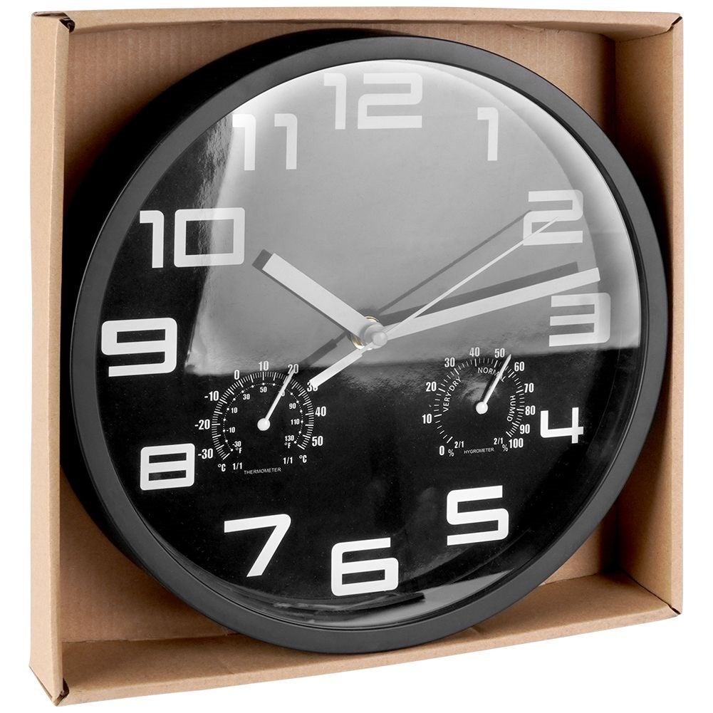Wall clock with thermometer and hygrometer, 25 cm diameter