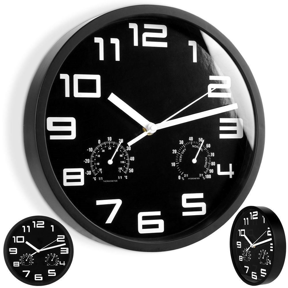 Wall clock with thermometer and hygrometer, 25 cm diameter