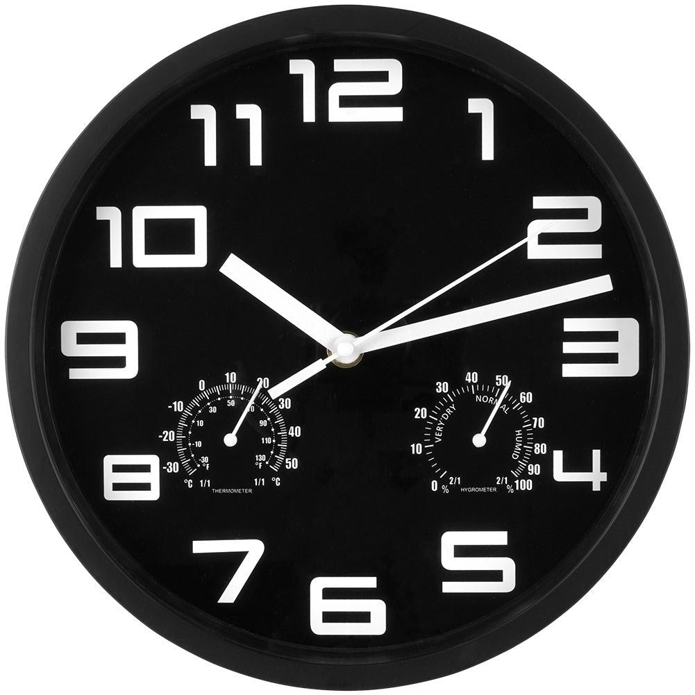 Wall clock with thermometer and hygrometer, 25 cm diameter