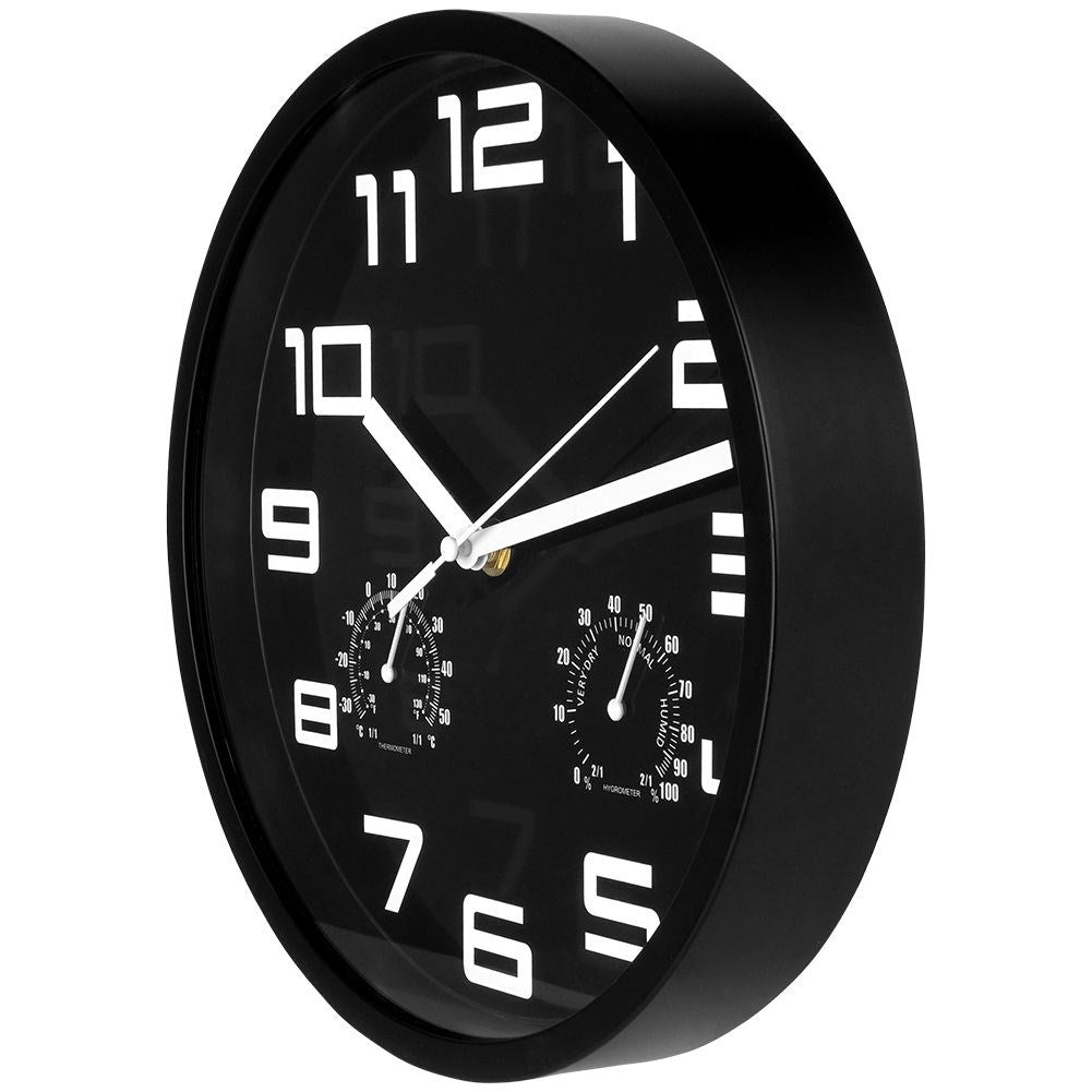 Wall clock with thermometer and hygrometer, 25 cm diameter
