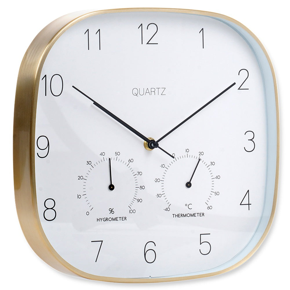 Wall clock with thermometer and hygrometer white gold 28.5 cm