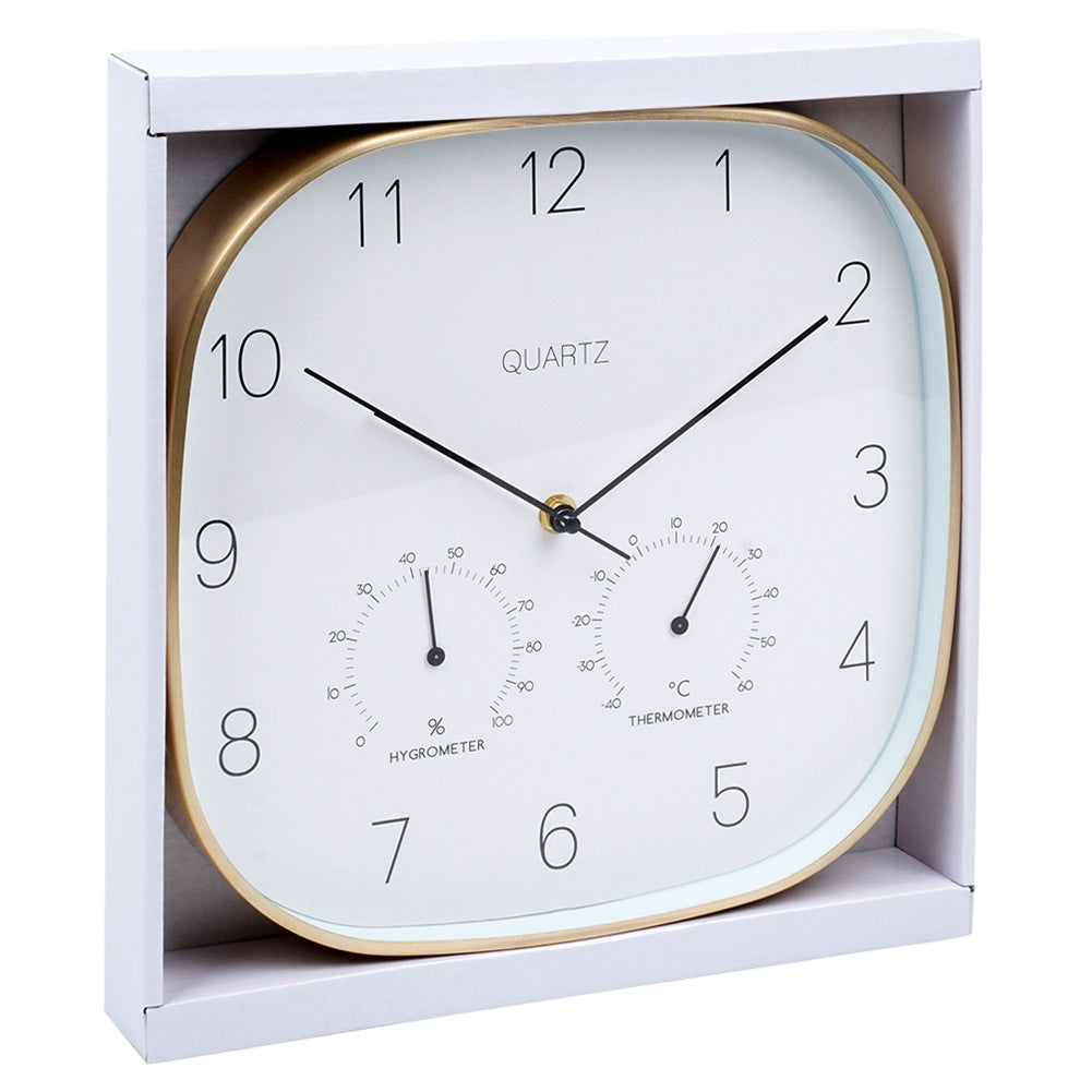 Wall clock with thermometer and hygrometer white gold 28.5 cm