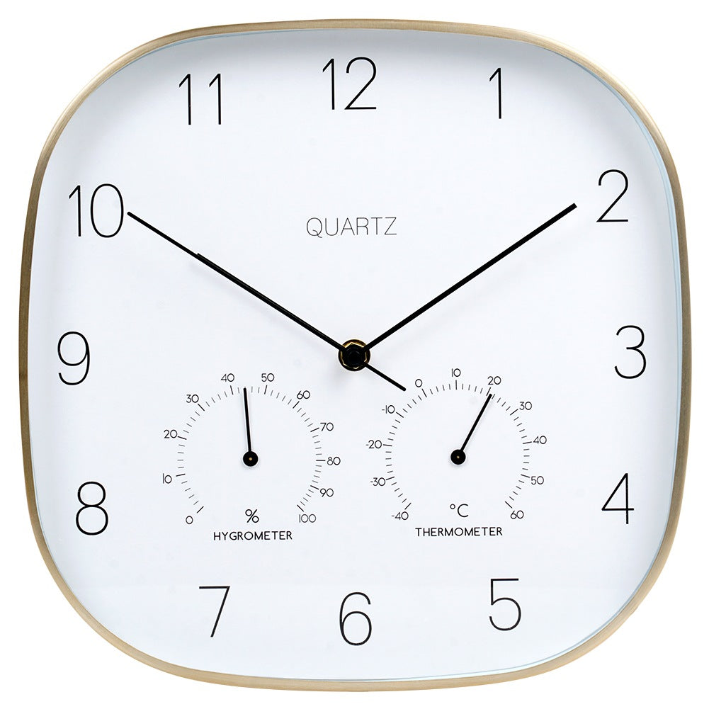 Wall clock with thermometer and hygrometer white gold 28.5 cm