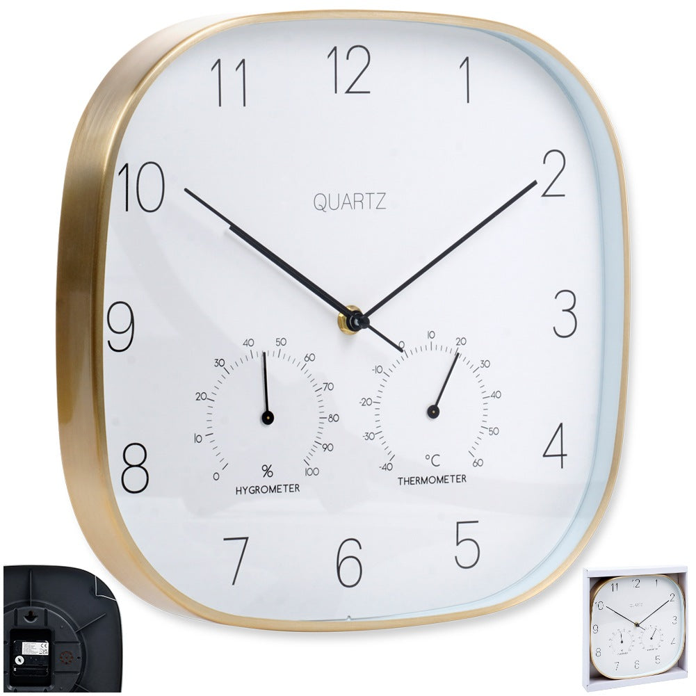 Wall clock with thermometer and hygrometer white gold 28.5 cm