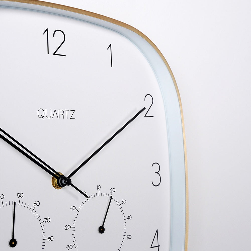 Wall clock with thermometer and hygrometer white gold 28.5 cm