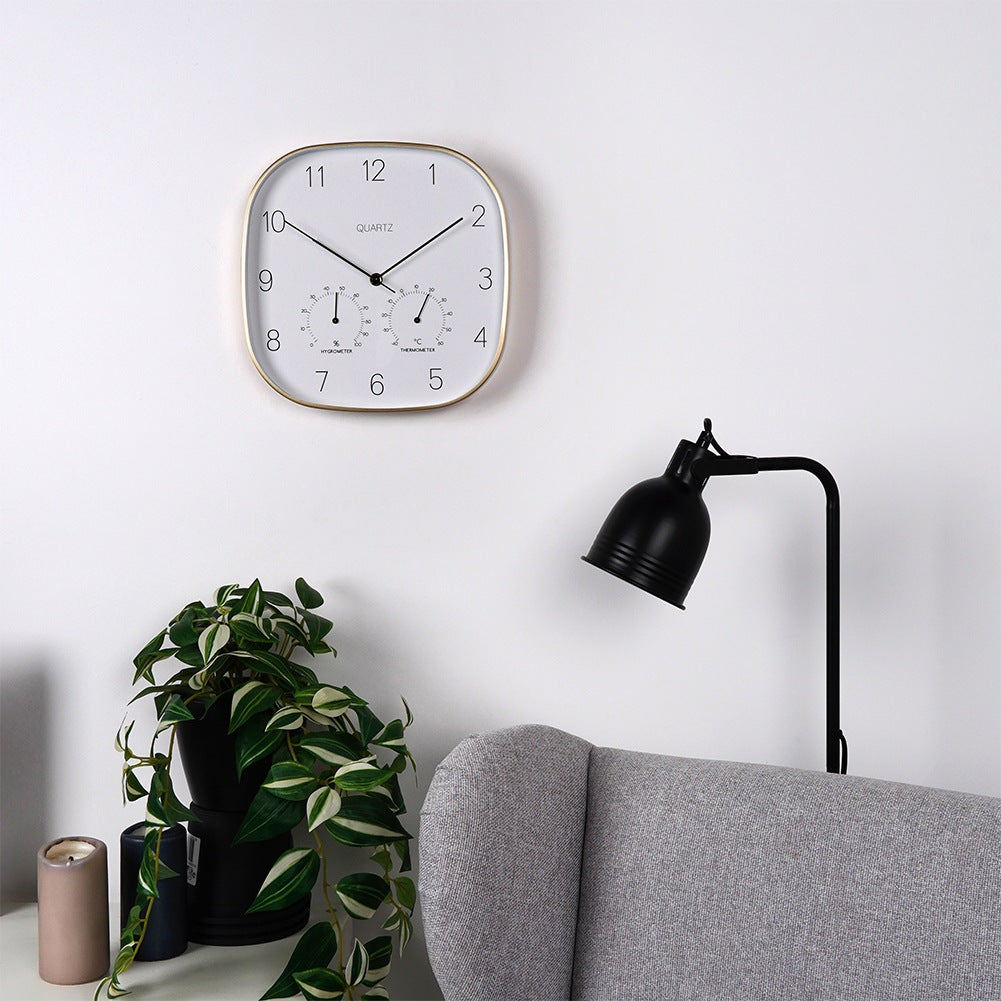 Wall clock with thermometer and hygrometer white gold 28.5 cm