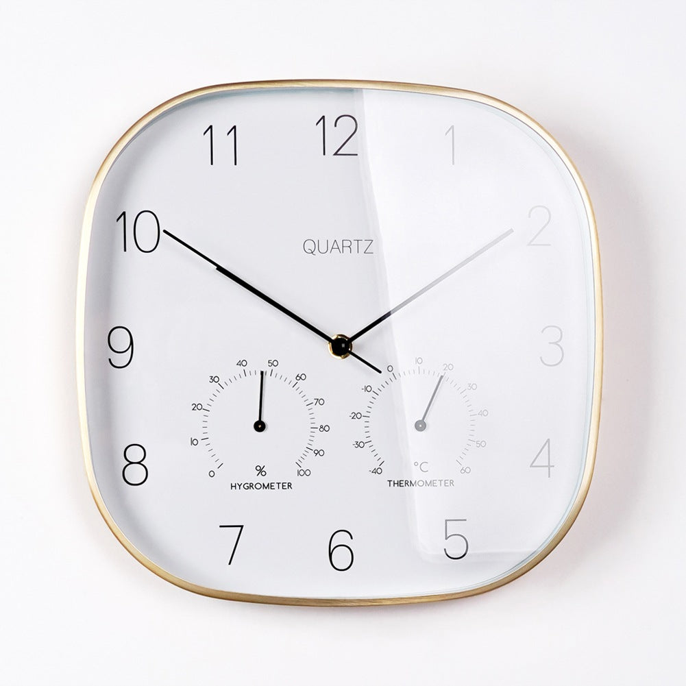 Wall clock with thermometer and hygrometer white gold 28.5 cm