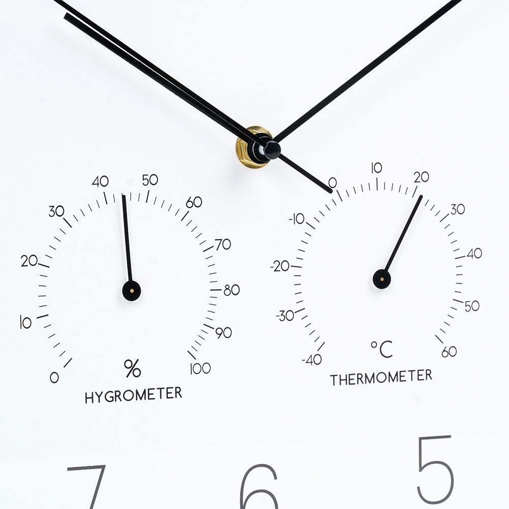 Wall clock with thermometer and hygrometer white gold 28.5 cm