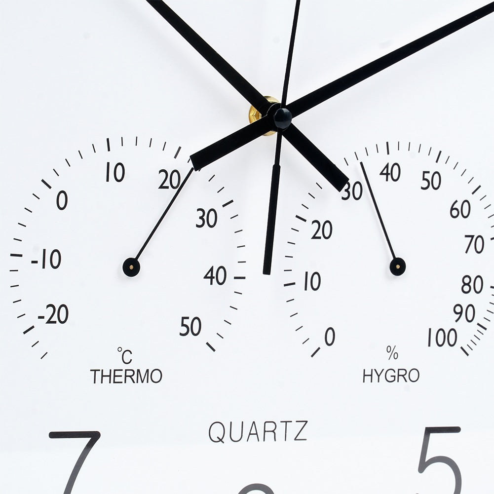 Wall clock with thermometer and hygrometer white gold 38 cm