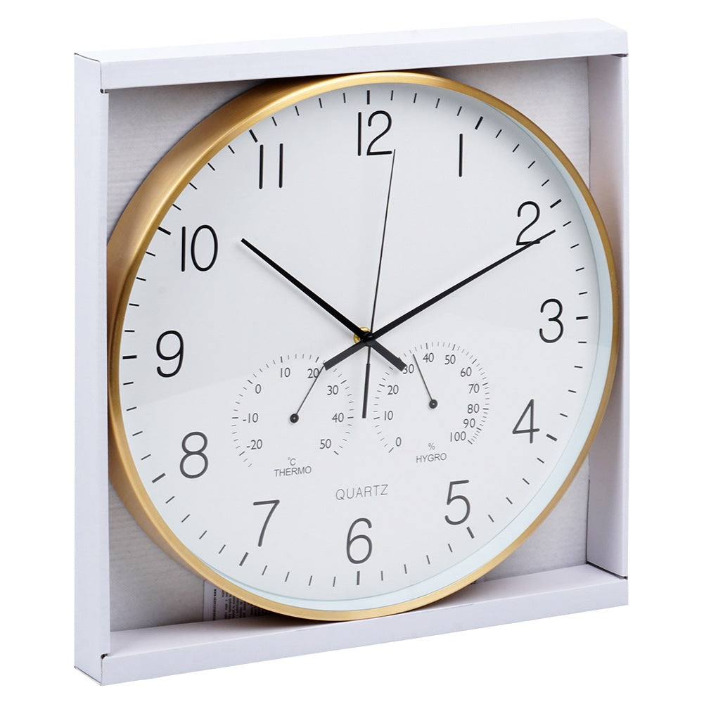 Wall clock with thermometer and hygrometer white gold 38 cm
