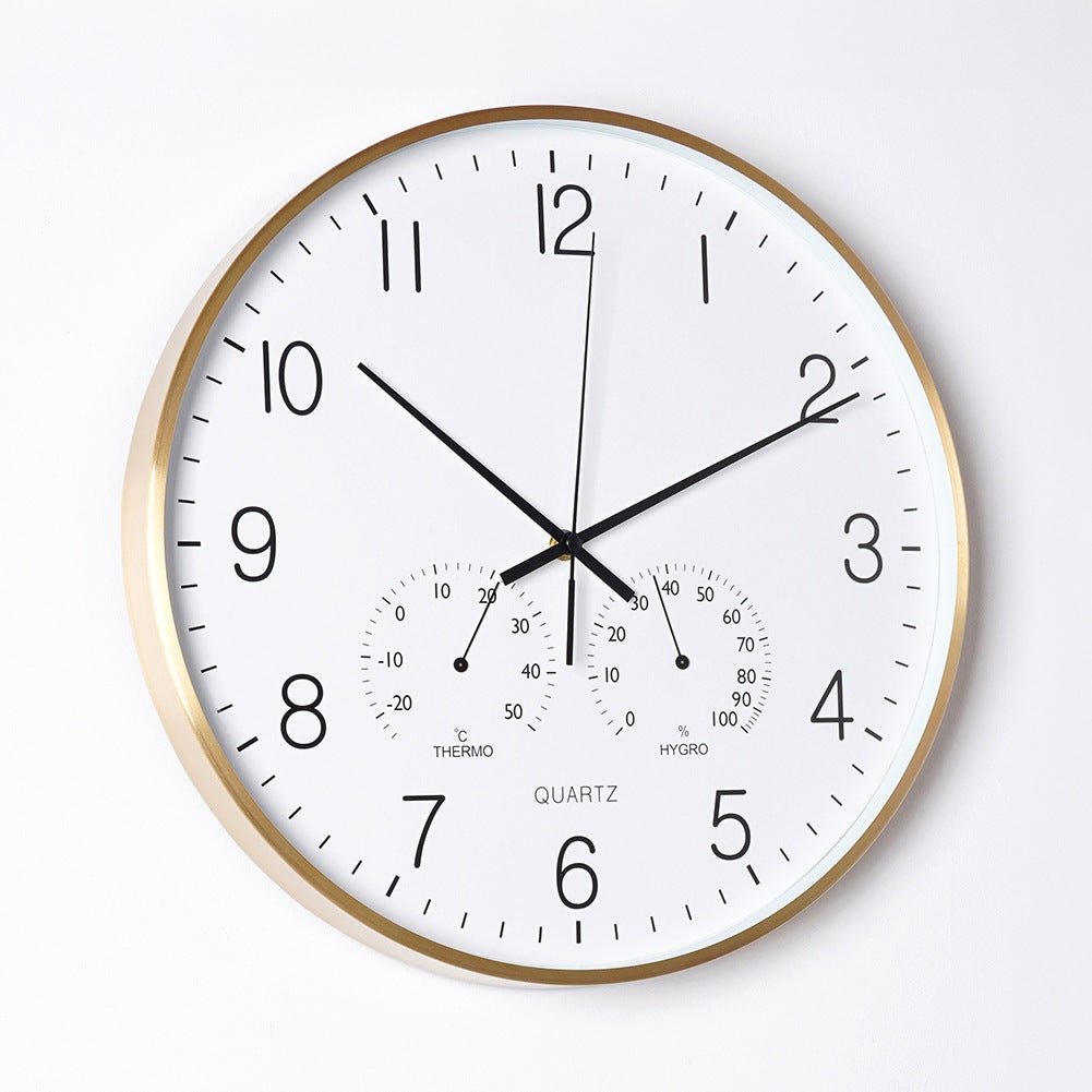 Wall clock with thermometer and hygrometer white gold 38 cm