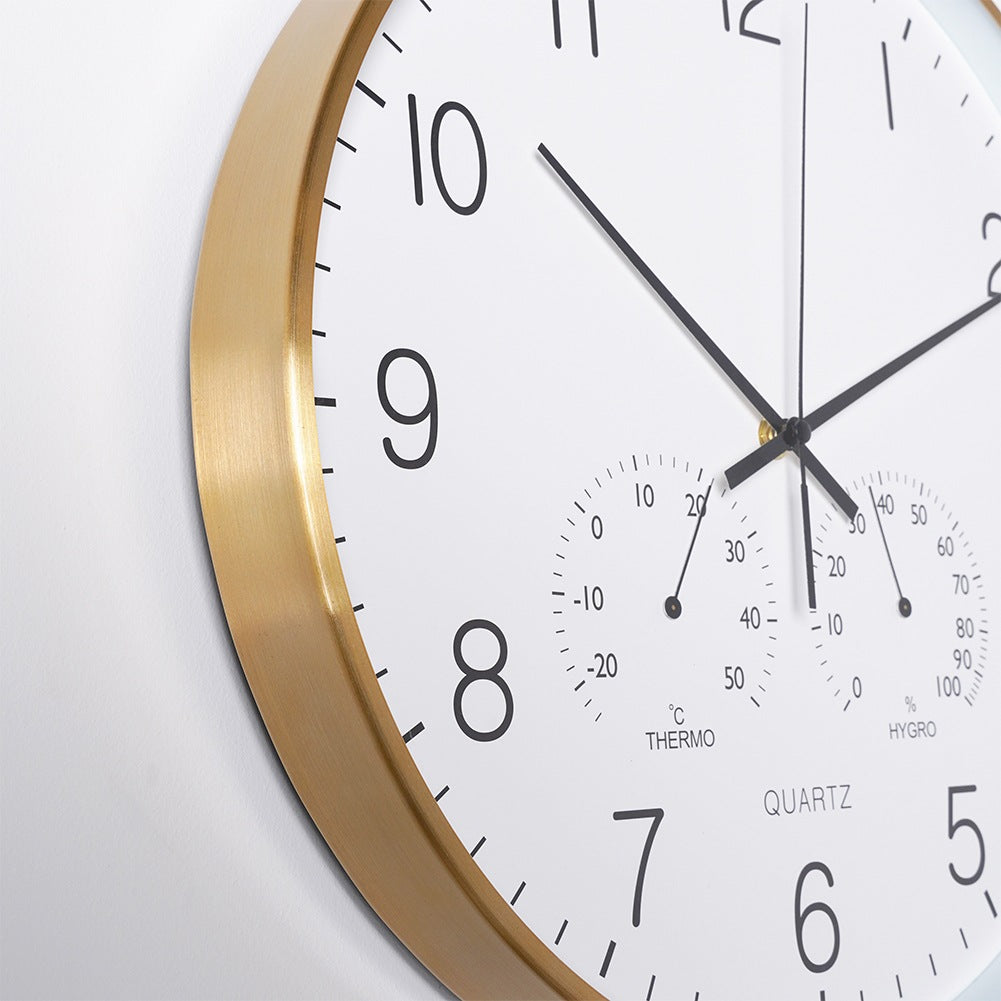 Wall clock with thermometer and hygrometer white gold 38 cm