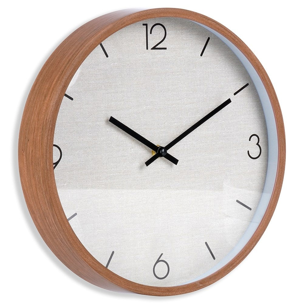 Wall clock with wooden finish and black numbers
